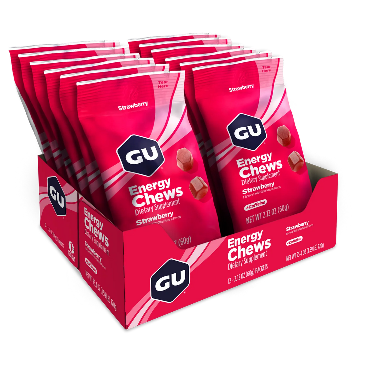 GU Energy Chews Strawberry med Koffein (12 x 60g) DATOVARE