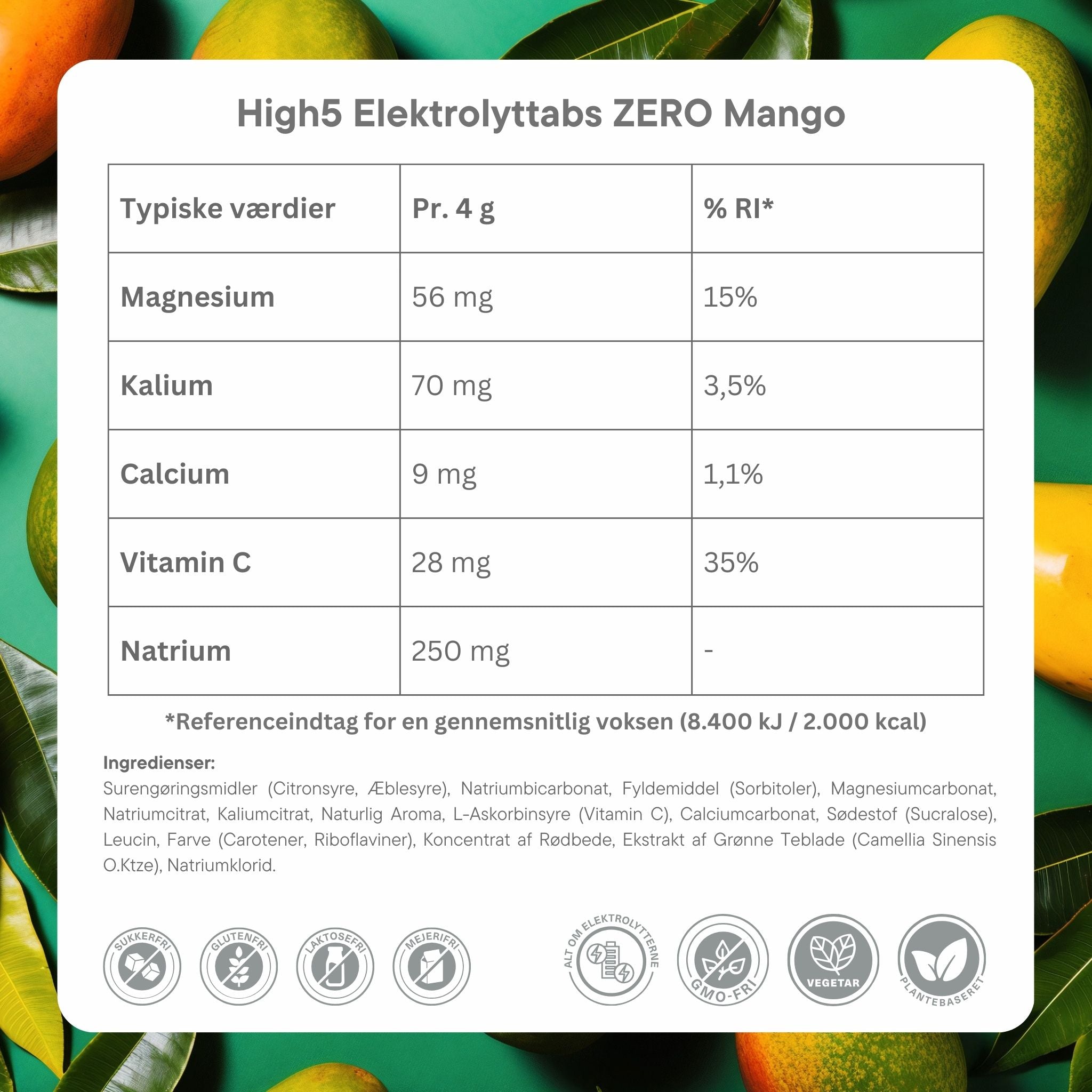 High5 Elektrolyttabs ZERO Mango (8x20 tabs) Datovare