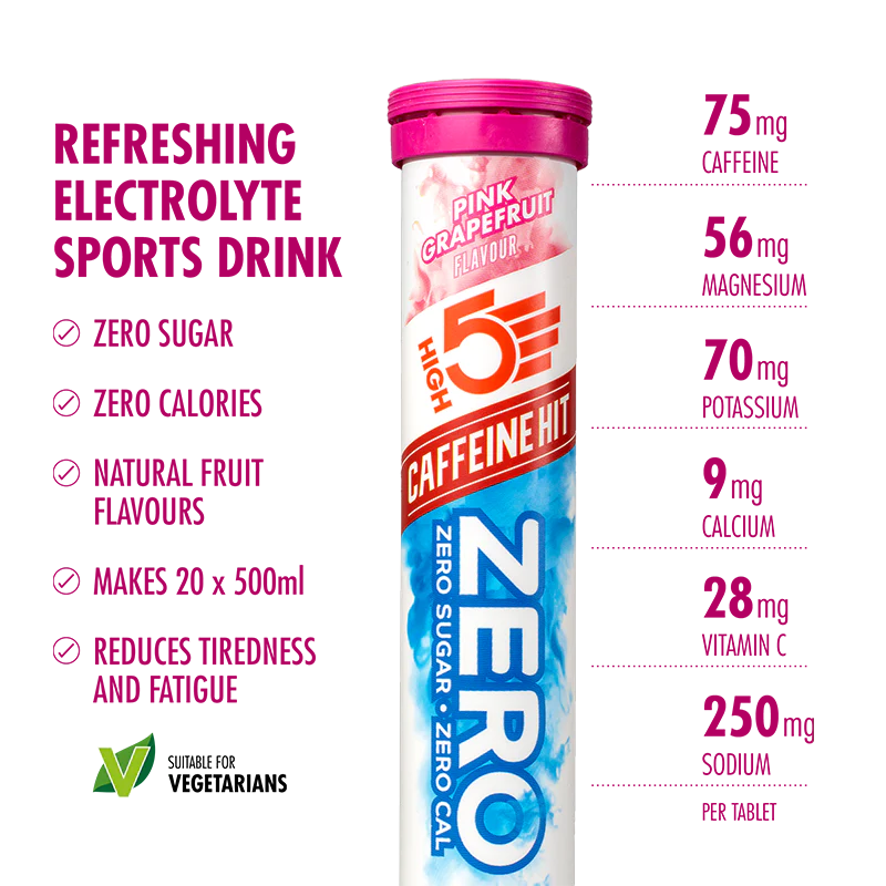 High5 Elektrolyttabs ZERO Pink Grapefruit Caffeine Hit (20 tabs) DATOVARE