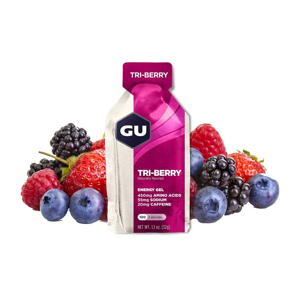 GU Energy Energigel Tri-berry med koffein (24 x 32g) 12 stk. MASTER