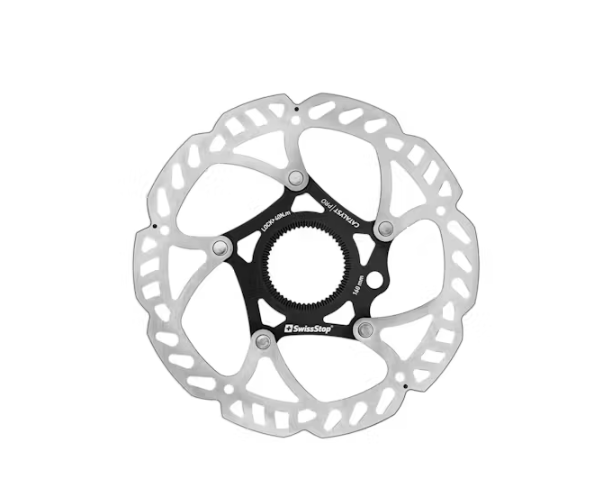 SwissStop Catalyst bremseskive monteret på et cykelhjul