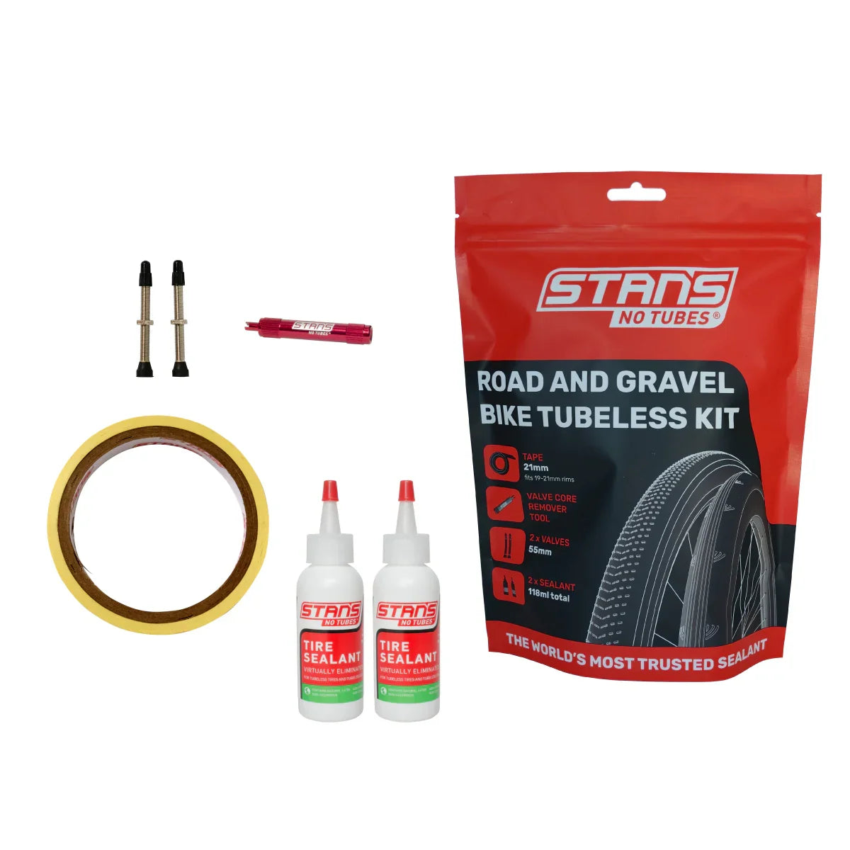 Stan's NoTubes tubeless kit med tubeless væske, fælgtape og ventiler