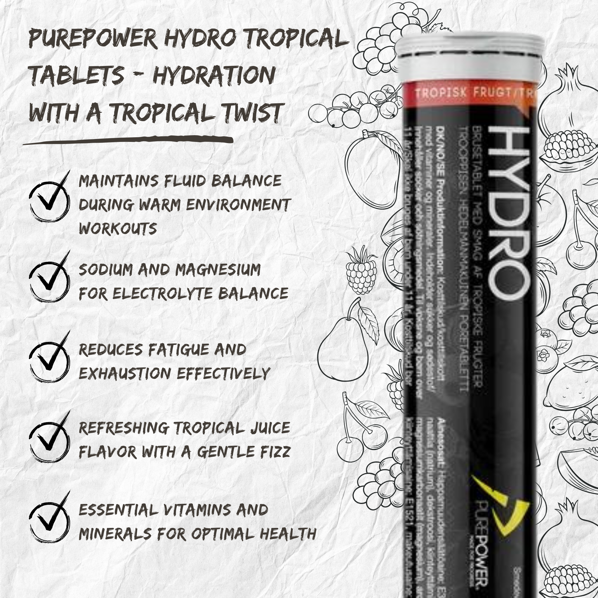 PurePower Elektrolyttabs Tropical (20 tabs) - DATOVARE
