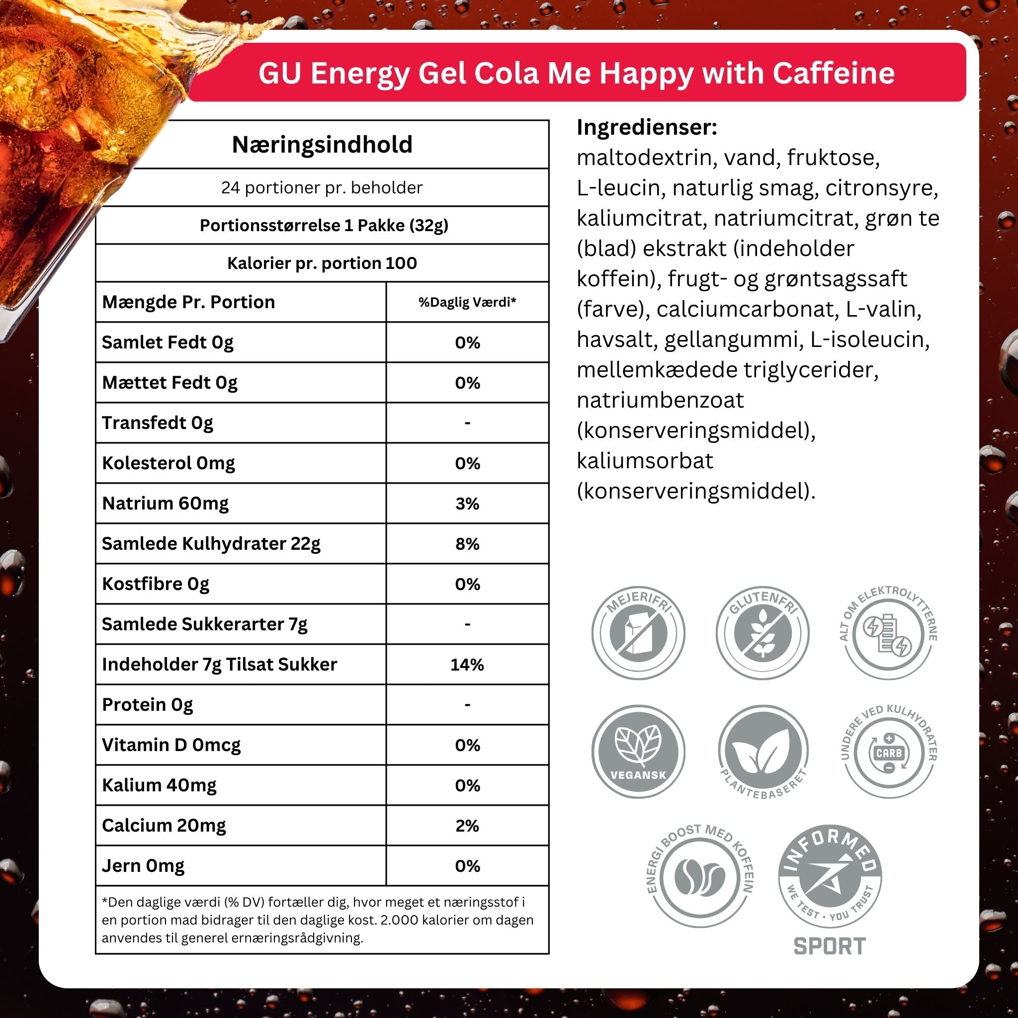 GU Energy Energigel Cola Me Happy med koffein 32g DATOVARE