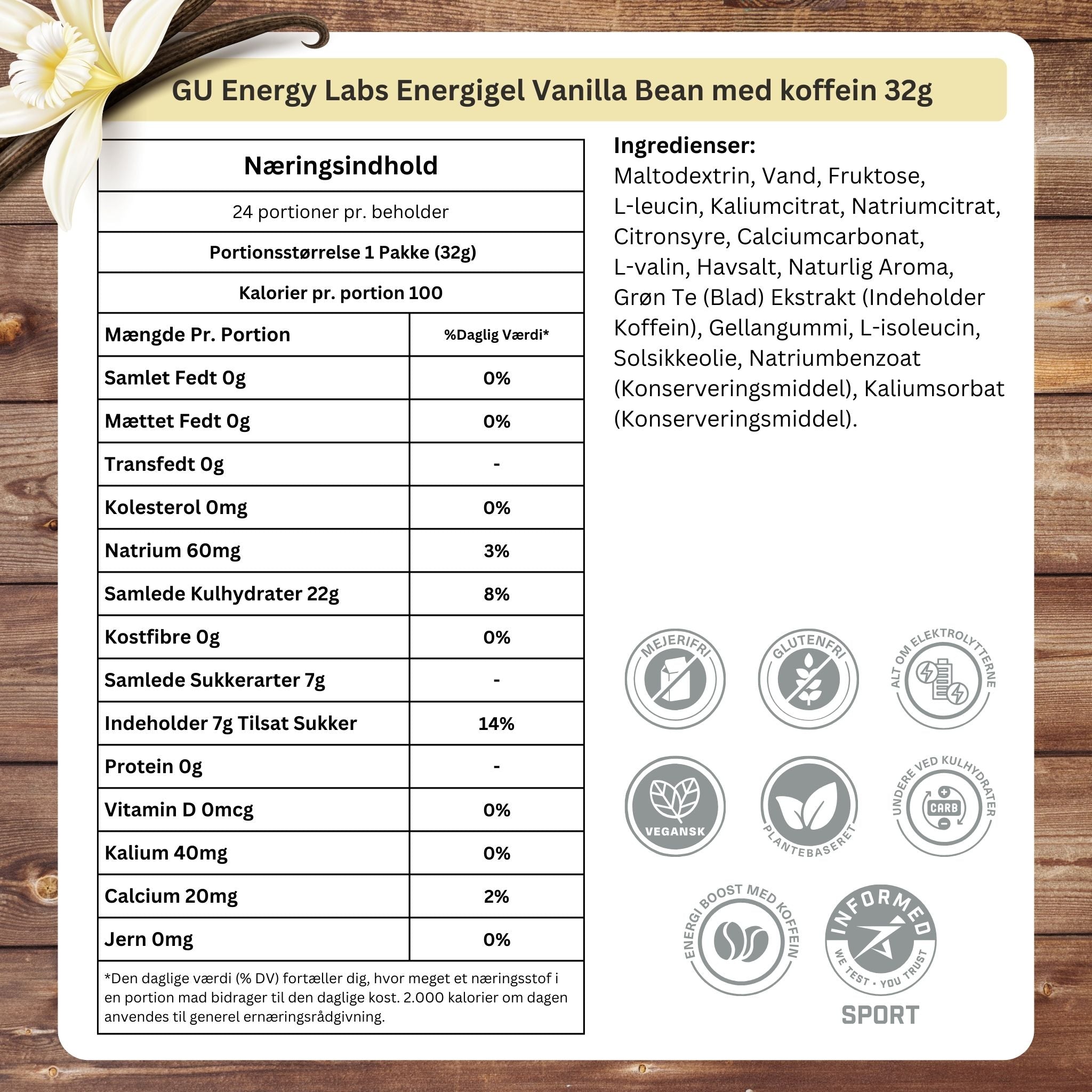 GU Energy Energigel Vanilla Bean med Koffein (32g)
