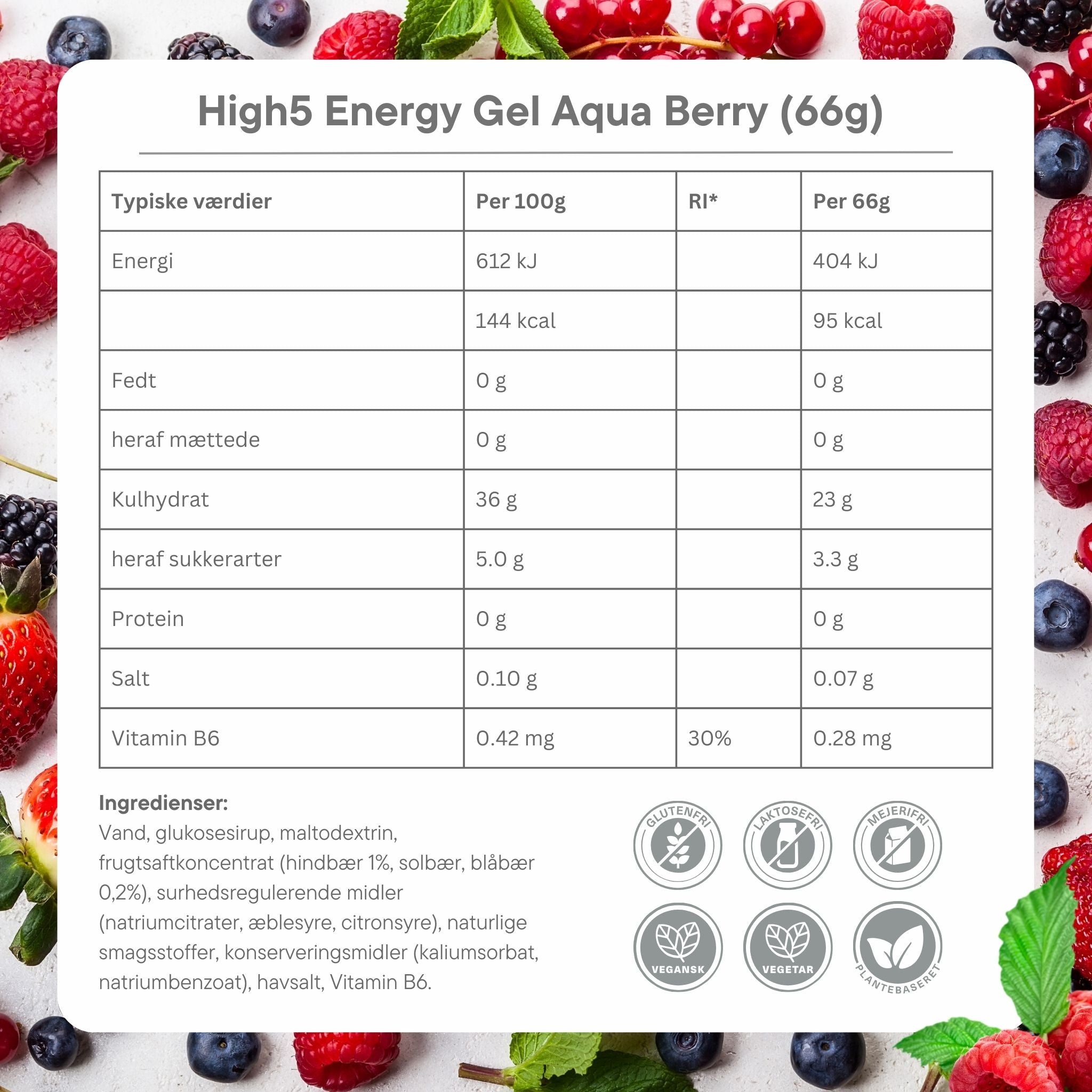 High5 Energigel Aqua Berry Datovarer (20x66g)