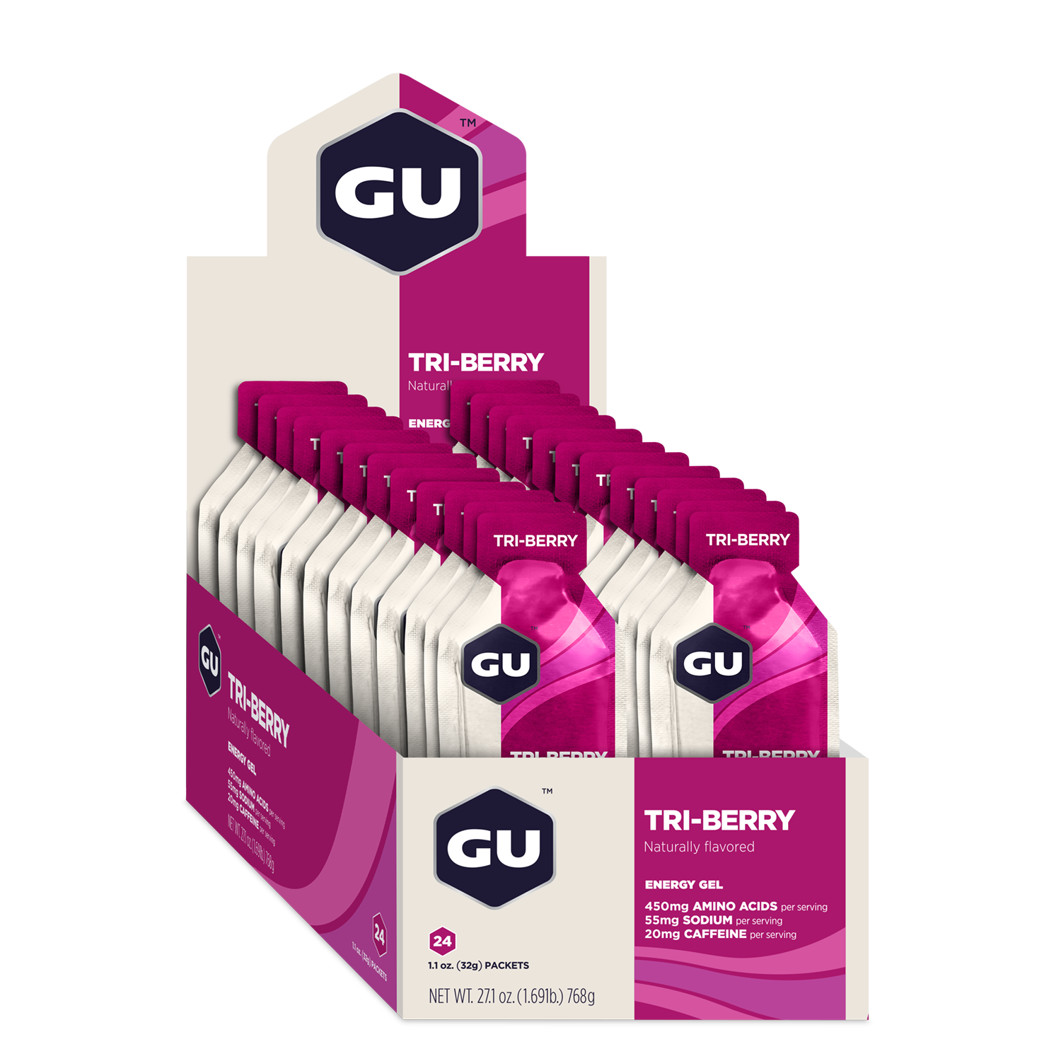 GU Energy Energigel Tri-berry med koffein (24 x 32g) 12 stk. MASTER